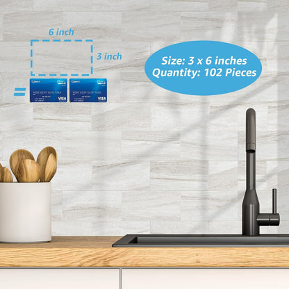 Art3d 102-Piece Peel and Stick Wall Tile for Kitchen Backsplash, Bathroom, Fireplace, 3in. × 6in. Stick on Subway Tile, Glossy White