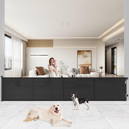 Pawtners Retractable Baby Gates Extra Wide, 41" Tall Extends up to 71" Wide, Dog Gate Indoor for Stairs, Pet Gate with Support Rods for Doorways Hallways Indoor & Outdoor-Black