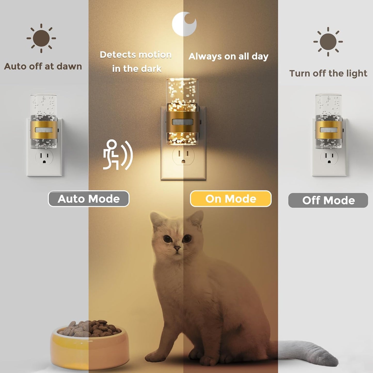 L LOHAS LED Motion Sensor Night Light,Dimmable Night Lights Plug into Wall, 2 Pack Acrylic Nightlight with 0-100 LM Adjustable Brightness, 3000K Plug in Night Light for Bathroom Hallway