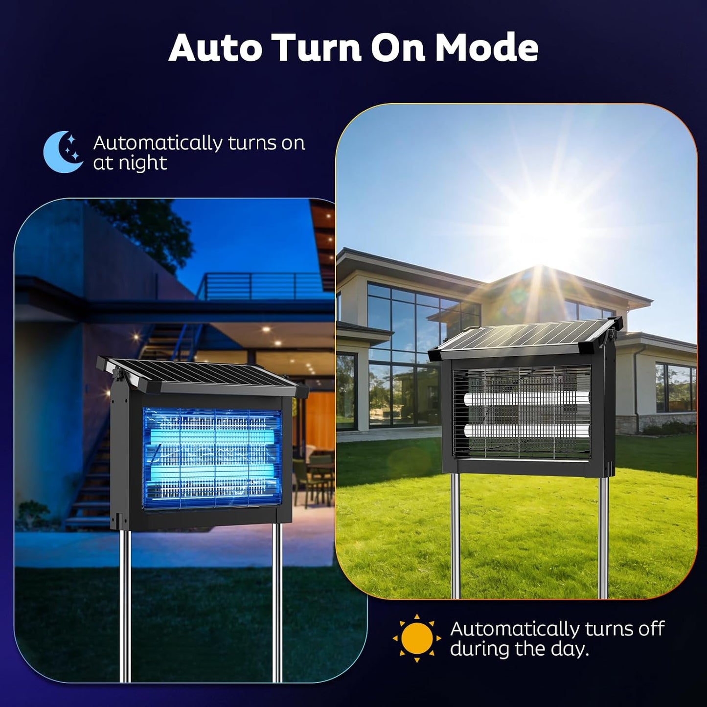 OnBeam Solar Bug Zapper Outdoor, 4500V Mosquito Zapper Fly Trap for Patio | 10W Solar Panel, IPX5 Waterproof, Auto Mode, Solar Powered, USB C Charging, Electric Rechargeable Mosquito Killer for Garden
