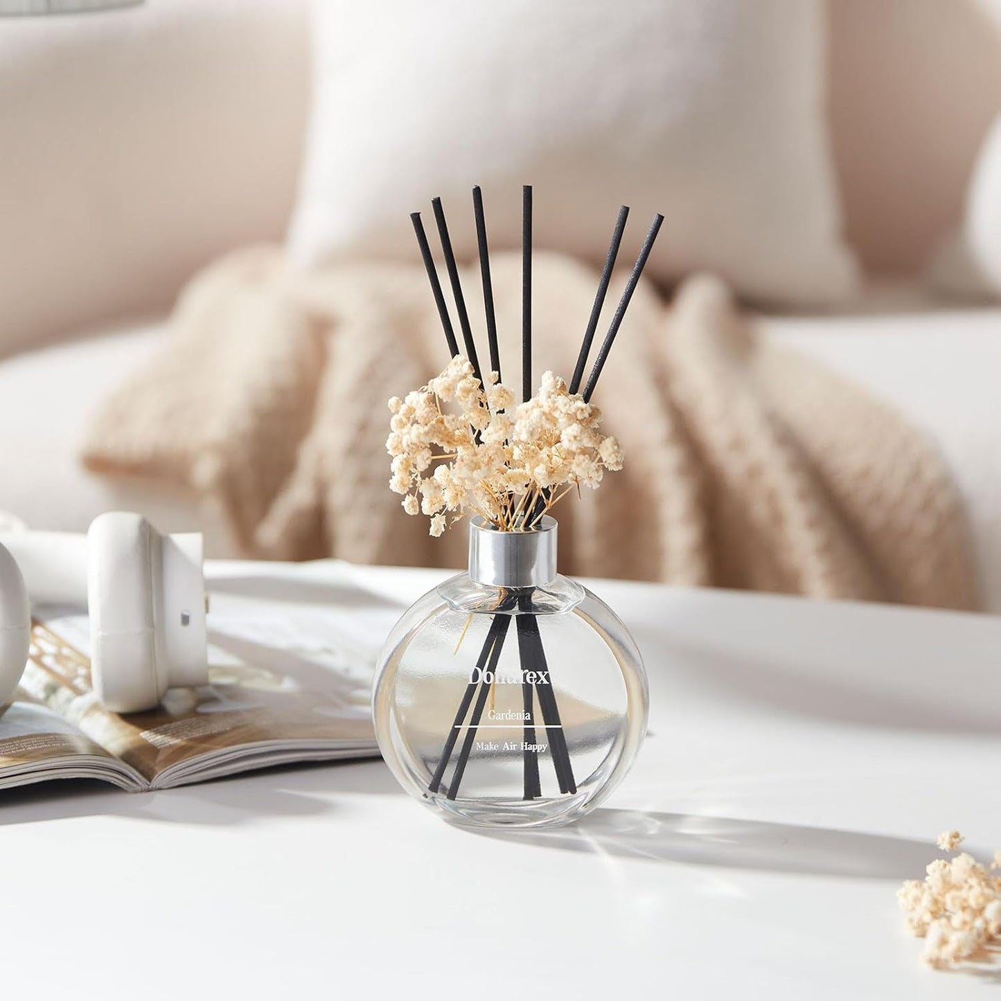 Flower Reed Diffuser Set 5.07oz Satin Rose Scent Diffuser with Sticks Home Fragrance Reed Diffuser for Bathroom Shelf Decor