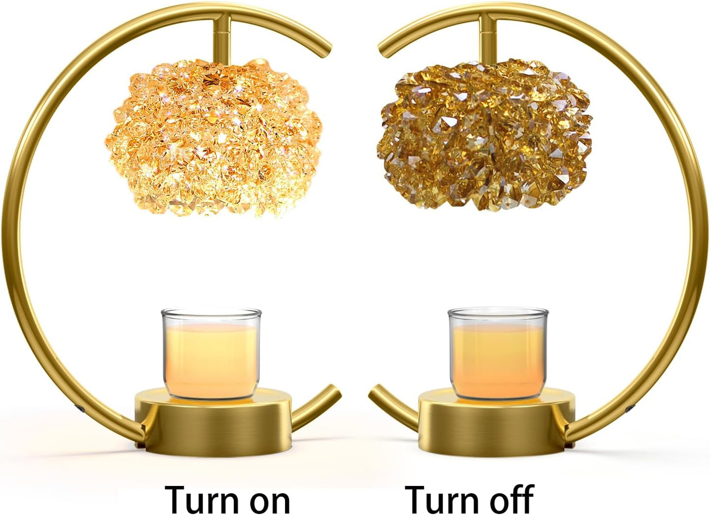 Yeuslor Gold Candle Warmer Lamp for Jar Candles with Adjustable Brightness＆Timer，Handcrafted Crystal＆Wooden Base, Luxurious Design,Home Decoration Electric Candle lamp(C-Shaped)