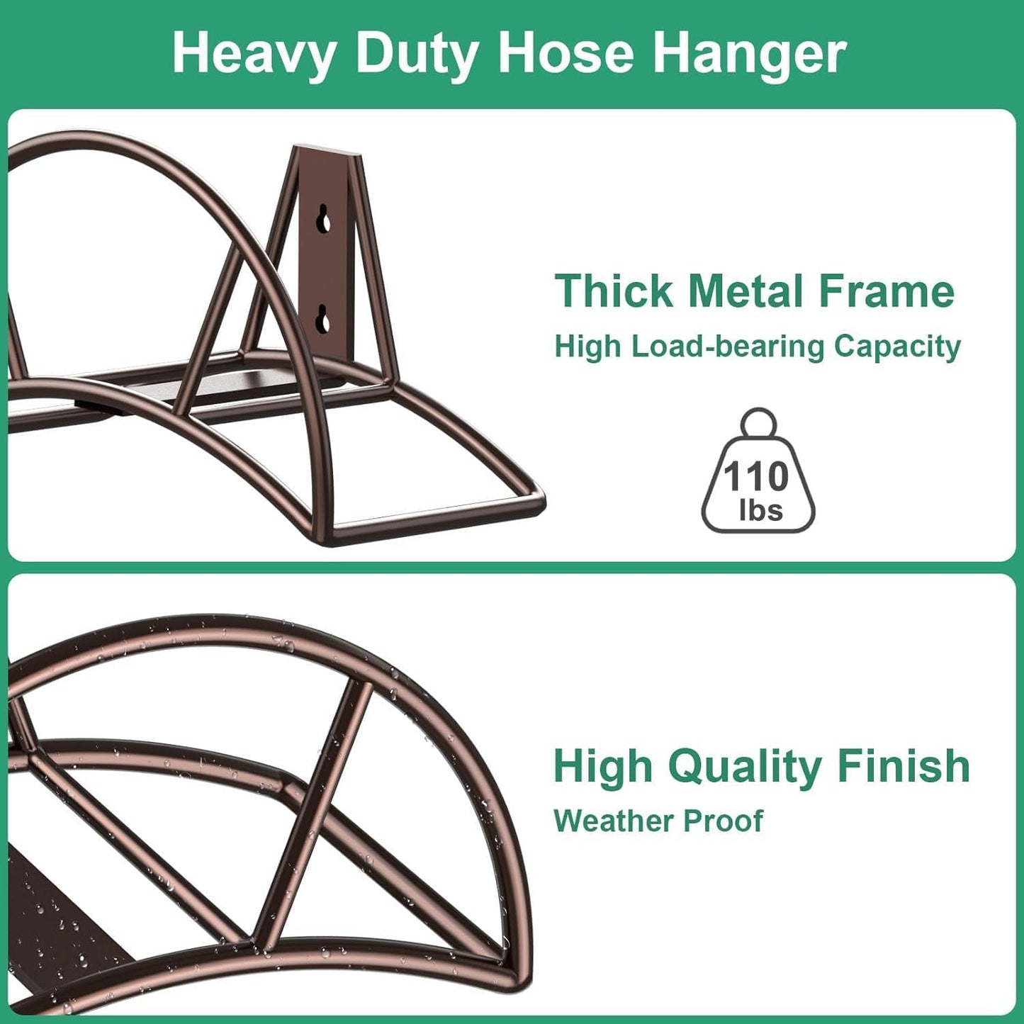 TomCare Garden Hose Holder Wall Mount Metal Water Hose Holder Holds 150Ft Hoses Heavy Duty Hose Hanger Sturdy Hoses Storage Organizer for Outside Yard Garden, Black