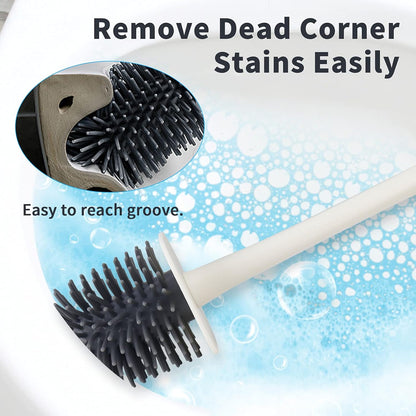 Silicone Toilet Brush and Holder Set for Bathroom Durable Toilet Bowl Scrubber with Long Plastic Handle and Soft Silicone Bristles for Deep Cleaning Wall Mounted Toilet Brush Cleaner Anti-Drip Holder
