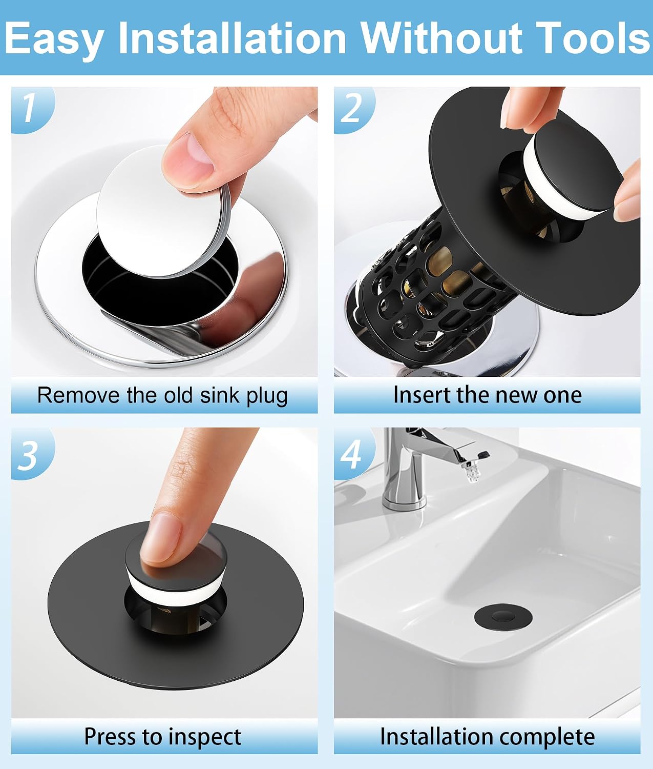 QYHNYJF Bathroom Sink Stopper with Hair Catcher – Universal Pop-Up Drain Strainer for 1.1–1.5 inch US Standard Sink Drain Holes, Anti-Clog Basin Stopper, Silver