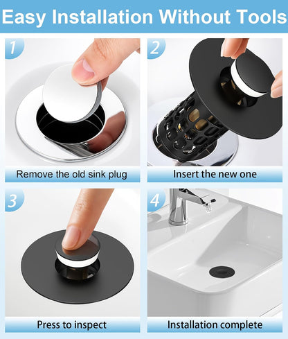 QYHNYJF Bathroom Sink Stopper with Hair Catcher – Universal Pop-Up Drain Strainer for 1.1–1.5 inch US Standard Sink Drain Holes, Anti-Clog Basin Stopper, Silver