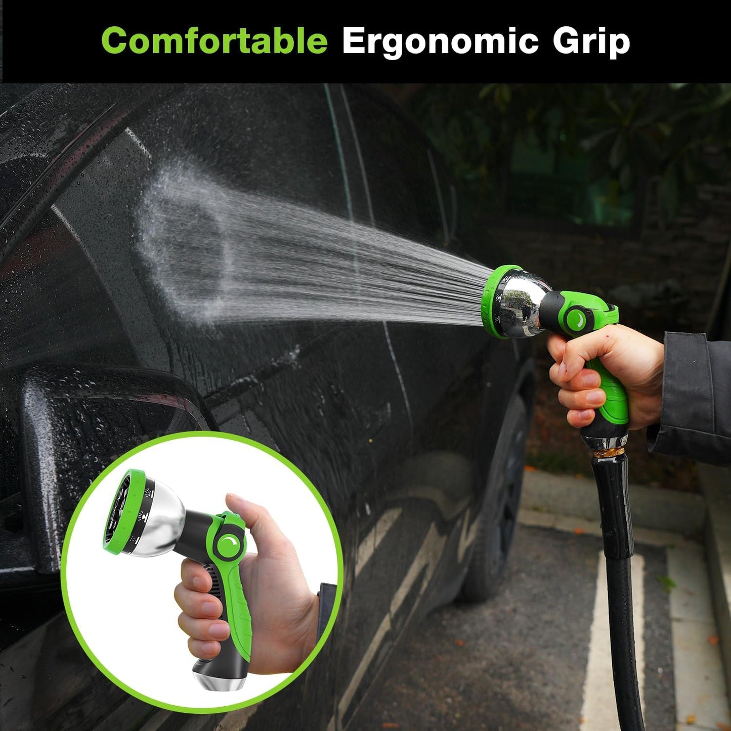 Besiter Garden Hose Nozzle Sprayer: 2 Pack 10 Watering Patterns Spray Nozzles Heavy Duty Metal Hose Head Hose Attachment, Thumb Control On Off Valve