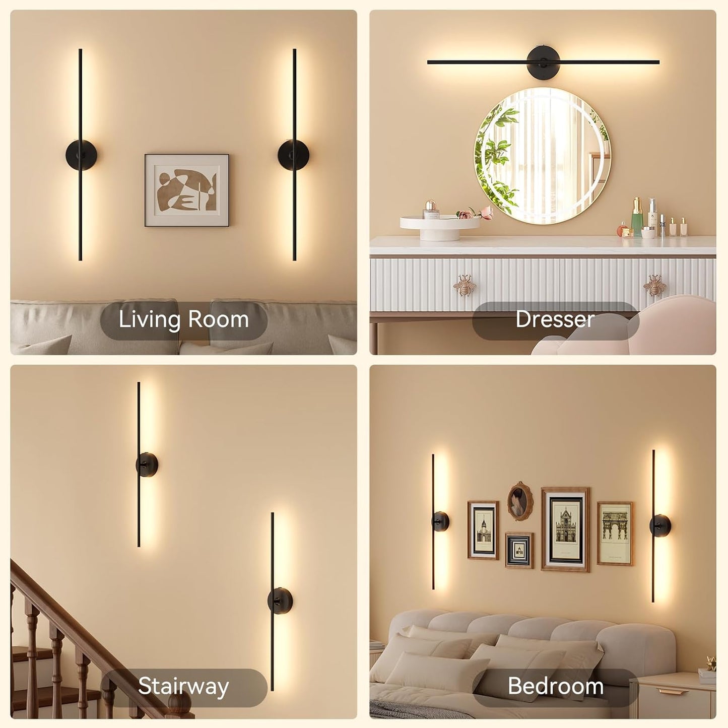 Ouyulong Battery Operated Wall Sconces Set of 2, 10000mAh Wireless Rechargeable 3000-6000K Dimmable 350° Rotate Wall Light with Remote for Living Room, Bedroom 31.6in Black
