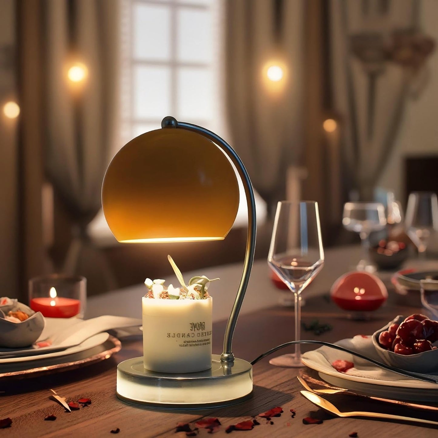 Candle Lamp Warmer, Wide Base Scented Candle Warmer with Timer and Dimmer, Modern Candle Melting Lattern, Home Decor Table Lamp (Silver)