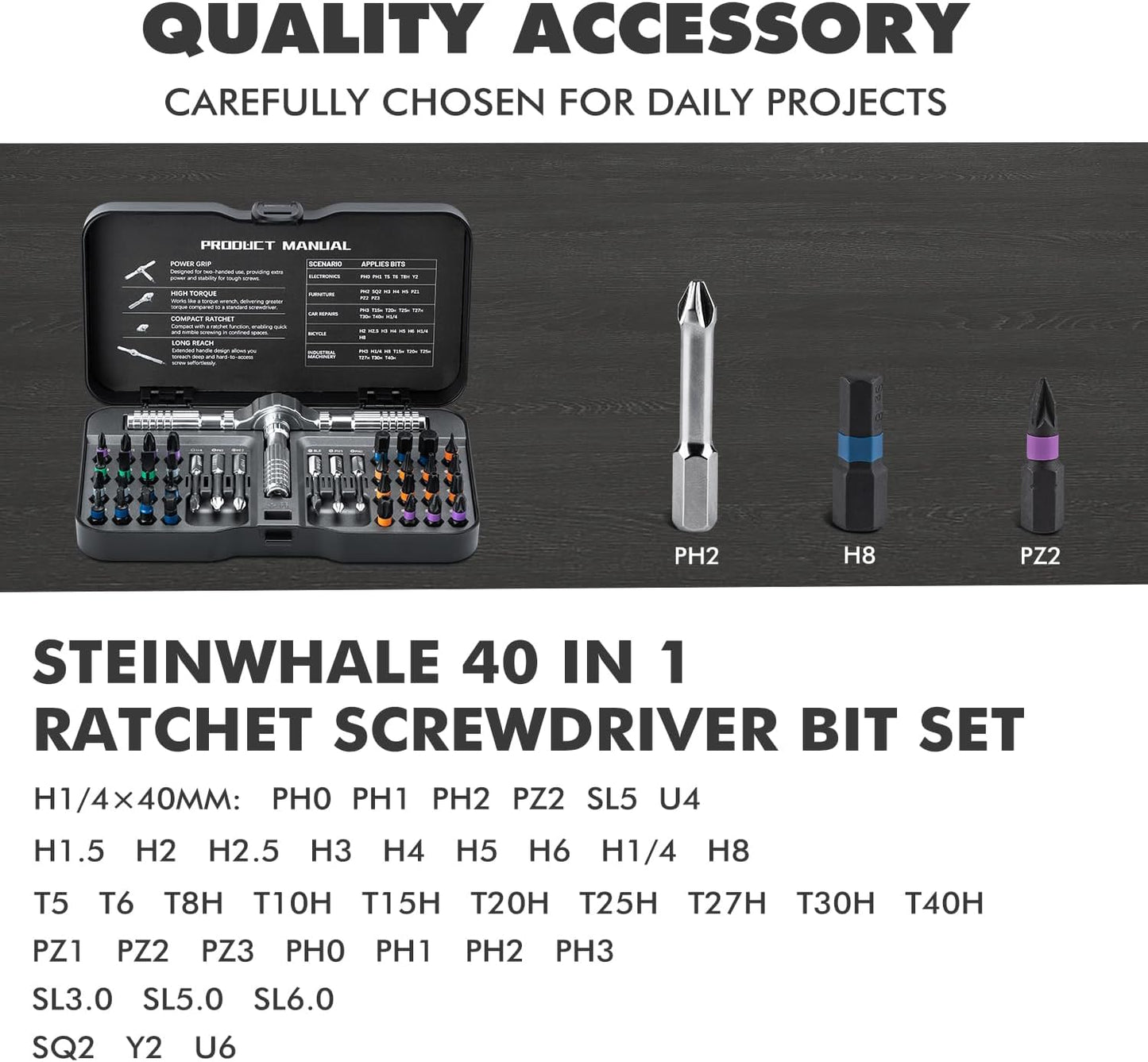 VMAN Ratchet Screwdriver Set, magnetic Screwdriver sets, S2 Steel Bits, DIY Combination Flexible Shaft, Suitable for Furniture Assembly, Precision Electrical Appliance Repair, Bicycle Tools