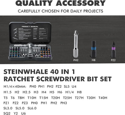 VMAN Ratchet Screwdriver Set, magnetic Screwdriver sets, S2 Steel Bits, DIY Combination Flexible Shaft, Suitable for Furniture Assembly, Precision Electrical Appliance Repair, Bicycle Tools