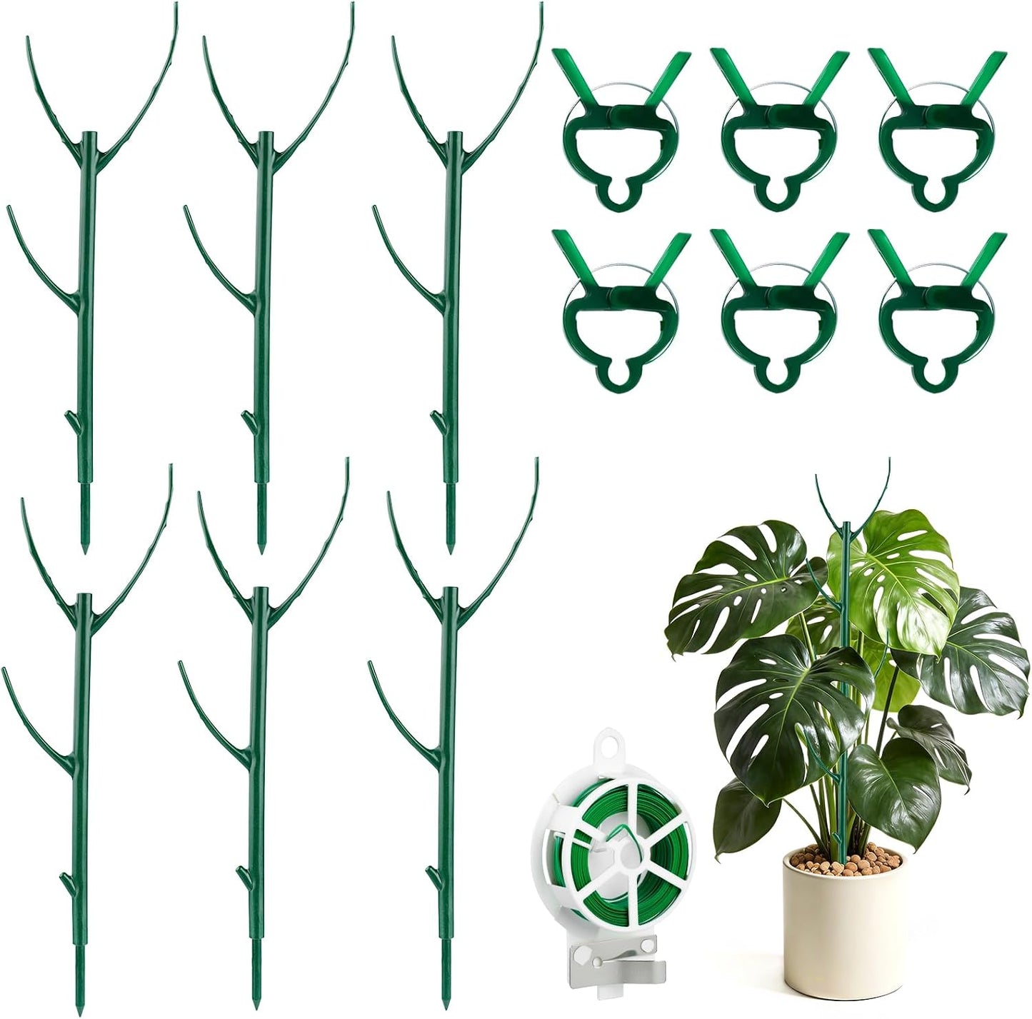 6 Pack Stackable Plant Support Stakes, Stackable Indoor/Outdoor Plant Support Pole with Clamps, Garden Trellis for Supporting Monstera Potted Plants and Climbing Plants