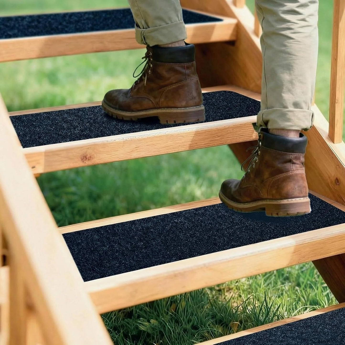 12 Pack Outdoor Stair Treads Non-Slip Pre-Cut 6" x 30" | Non Skid Grip Tape Black Anti Slip Safety Adhesive Strips for Steps, Staircase