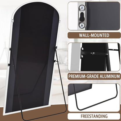 OGCAU Floor Full Length Mirror, 56"x20" Arched Full Body Mirror, Hanging or Leaning, Standing, Wall Mounted with Aluminum Frame for Bedroom Living Room, White