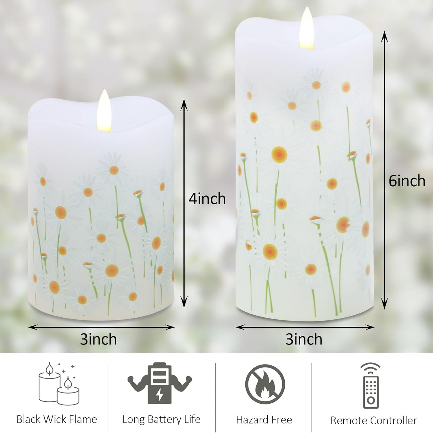 Eywamage Ivory Flameless Pillar Candles with Remote, Flickering Realistic LED Battery Wax Candles Set of 3, Φ 3" H 4" 5" 6"