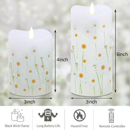 Eywamage Ivory Flameless Pillar Candles with Remote, Flickering Realistic LED Battery Wax Candles Set of 3, Φ 3" H 4" 5" 6"