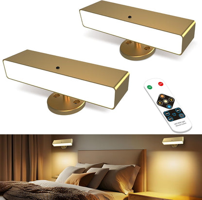 iThird Rechargeable Battery Operated Wall Sconce Set of 2: Wireless Black Wall Lights Battery Powered Magnetic 360° Rotation Cordless Scone Adhesive LED Wall Mount Lamp for Bedroom Reading Picture RV