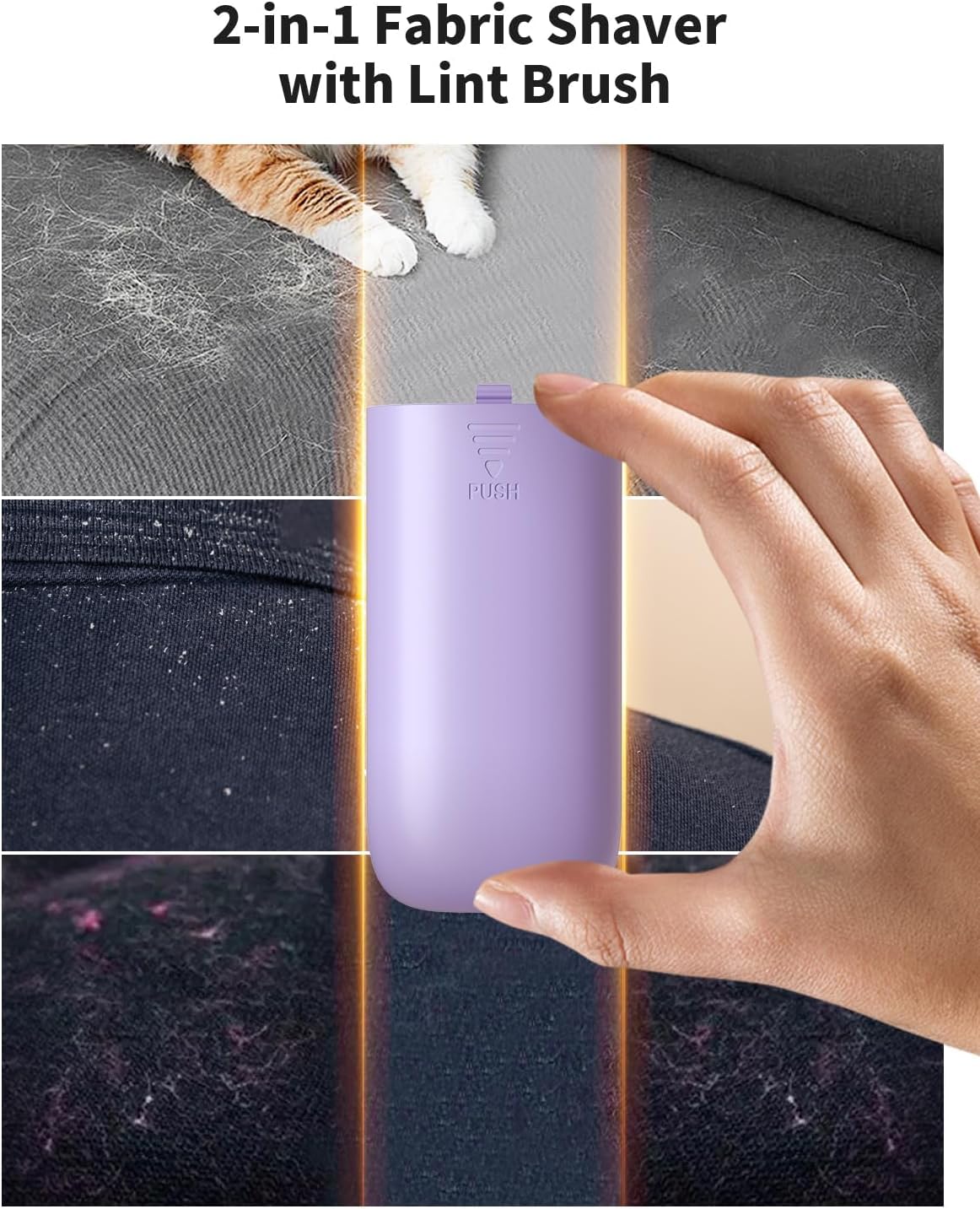 Fabric Shaver, 𝟮 𝗶𝗻 𝟭 Rechargeable Lint Remover with Brush, Large Sweater Shaver with Digital Display, 3 Speeds Lint Shaver, 6-Leaf Blades Lint Remover for Clothes, Sofa, Bedding, White