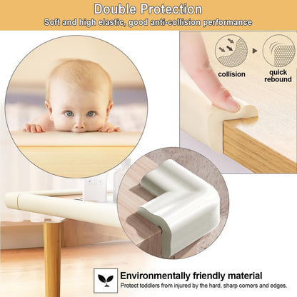 Baby Proof Corners and Edges Protector 10ft Edge+4 Corner Guard, Fireplace Baby Proofing Bumper, Heavy-Duty Soft NBR Foam Edge Corner Protector for Furniture Table, Childsafe/Pre-Taped White