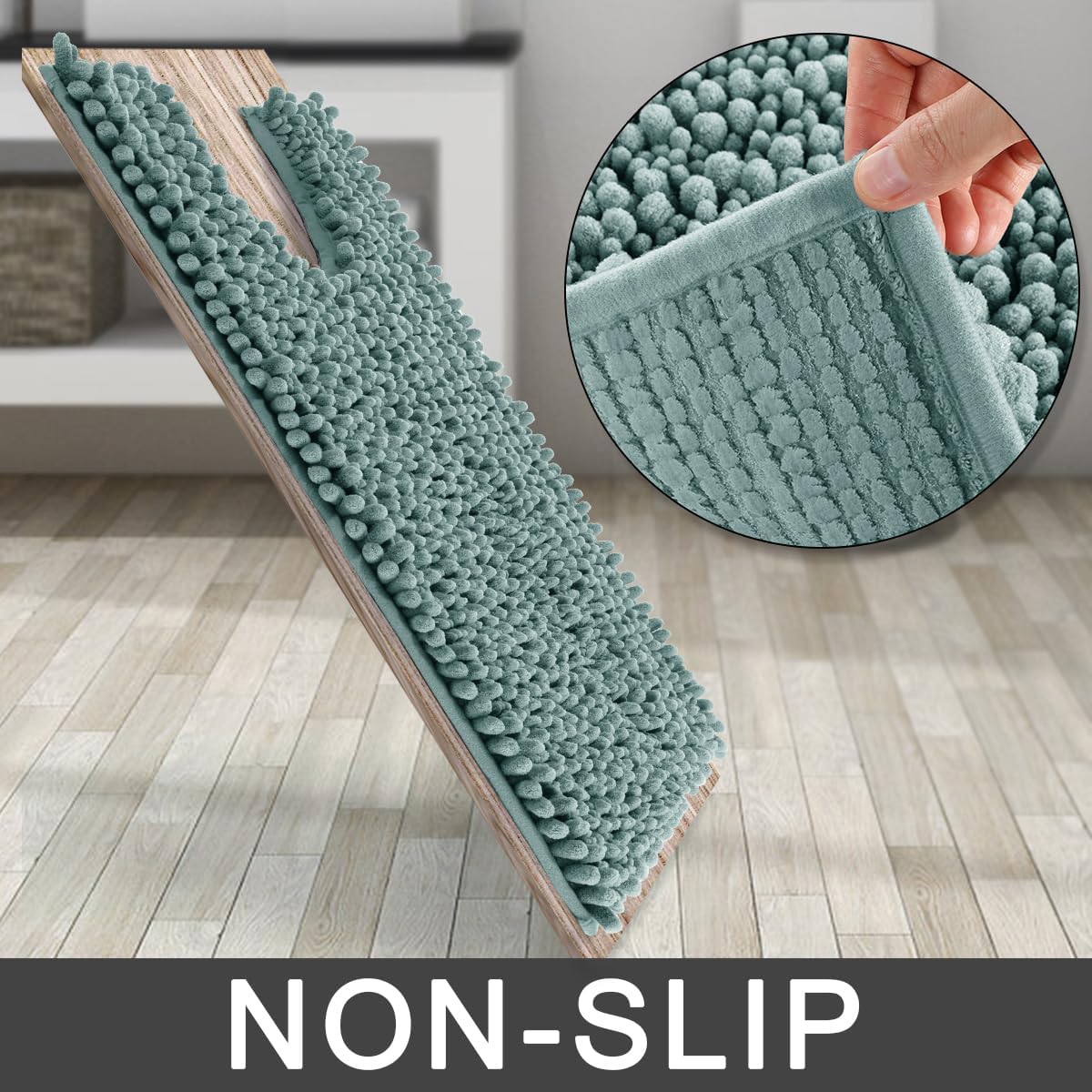 Yimobra Bathroom Rugs Non Slip Washable - Ultra Soft Absorbent Chenille Bath Mat, Quick Dry Shaggy Floor Carpet for Tub Shower, Gray Home Decor Accessories, 24x17 Inch