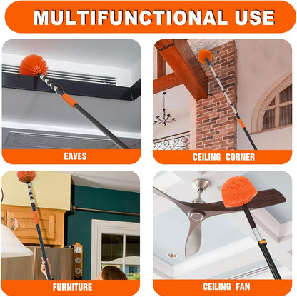 SISUPASSIE 30FT Reach Cobweb Duster with Extension Pole, High Ceiling Long Duster with 5-24FT Telescoping Pole, Spider Web Brush for Indoor Outdoor Use