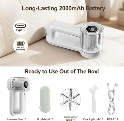 Rechargeable Fabric Shaver, 2-in-1 Lint Remover for Clothing, Furniture, Sweater with 6-Blade, 200ml Container, LED Display, 2000mAh USB-C, 3-Speed Lint Shaver Eliminates Fuzz & Pilling
