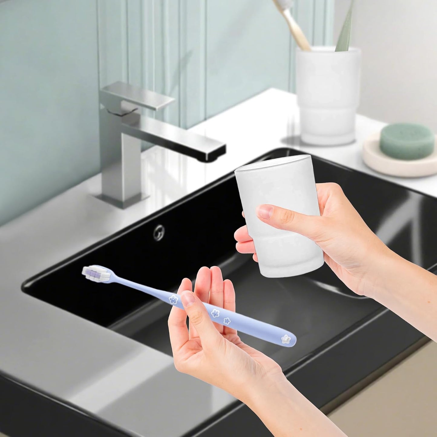 Bathroom Toothbrush Holders Set - Wall Mounted Tooth Brush Holder with Glass Toothpaste Cup, Stainless Steel Toothbrush Caddy Storage for Kids & Adult (Single)