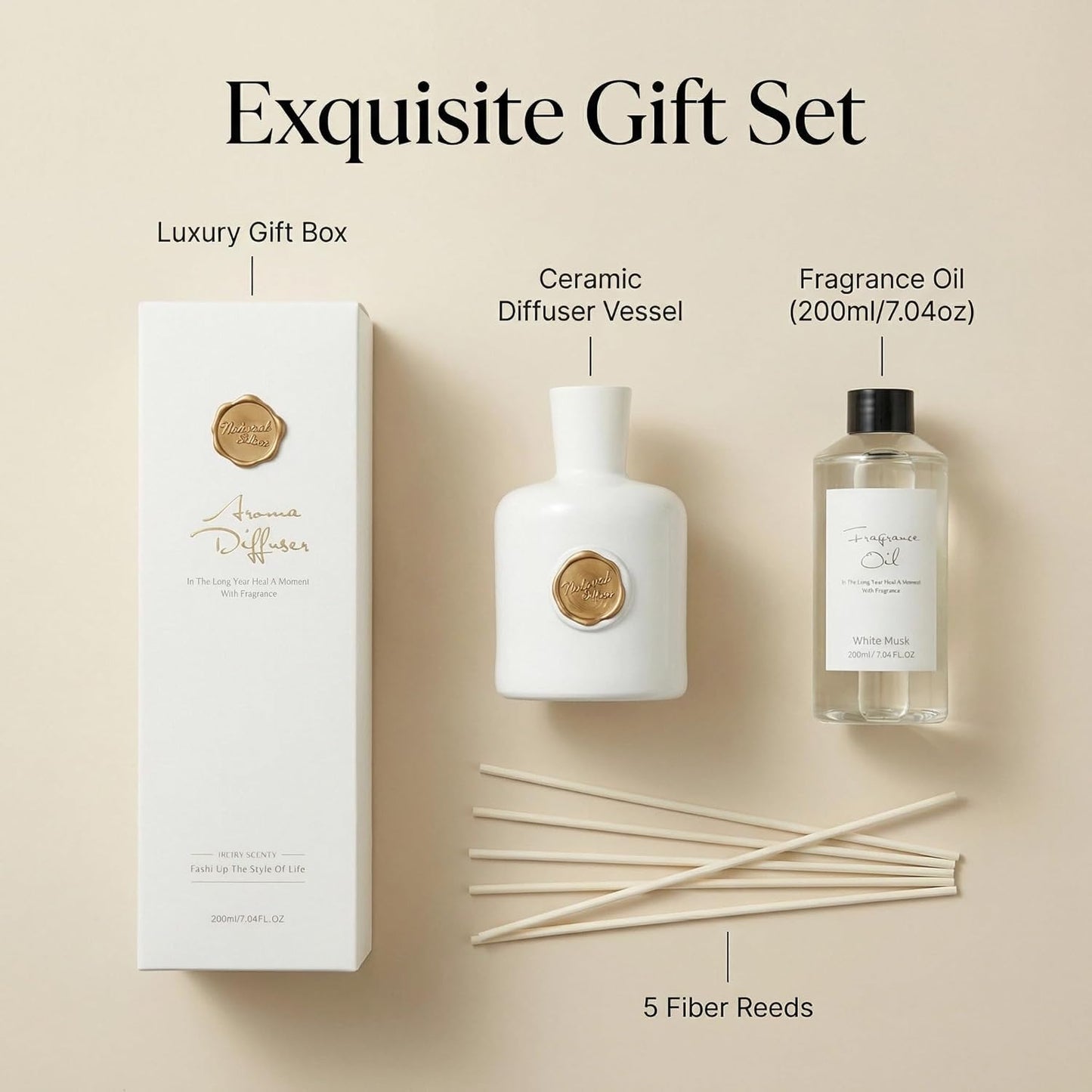 Reed Diffuser Set-Oud&Bergamot-Strong Scent, Long-Lasting Evaporation with Natural Reed Sticks & Essential Oils, Elegant Fragrance for Bathroom Bedroom Office Decor Air Fresh-Ideal Gifts