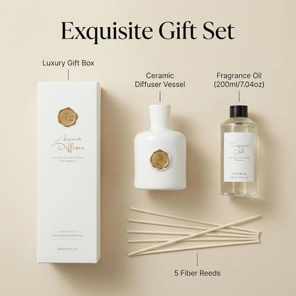 Reed Diffuser Set-Oud&Bergamot-Strong Scent, Long-Lasting Evaporation with Natural Reed Sticks & Essential Oils, Elegant Fragrance for Bathroom Bedroom Office Decor Air Fresh-Ideal Gifts