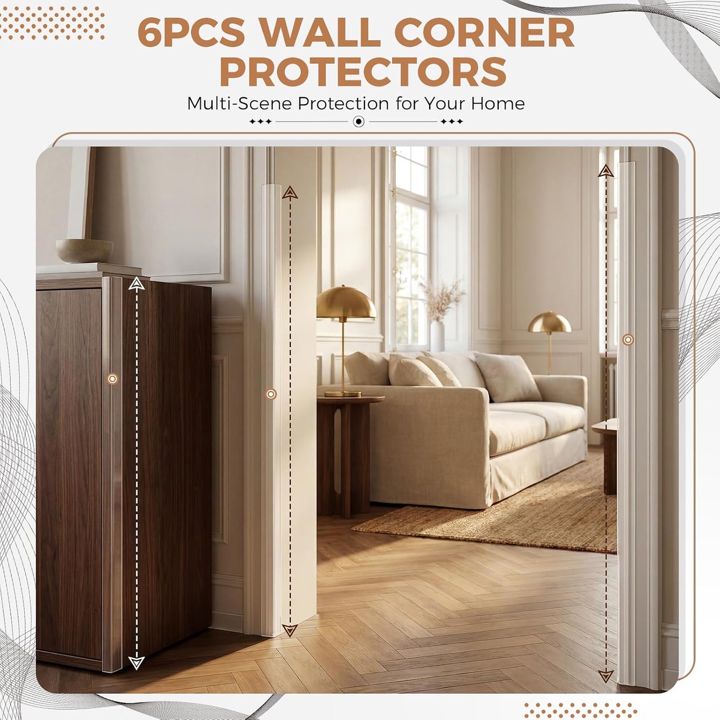 Wall Corner Protector, 17.7" Clear Corner Wall Guard, Self Adhesive Plastic Corner Guards for Walls, Rigid PVC Edge Protection Strip, 6 Pack