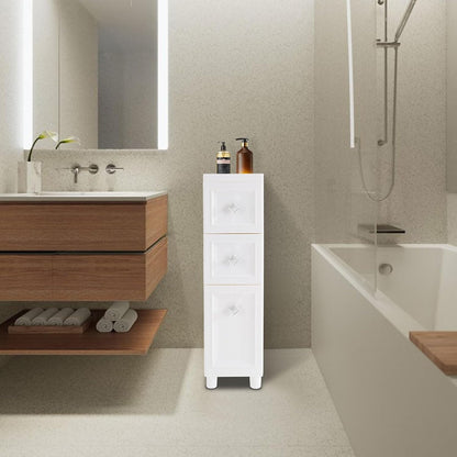 Slim Bathroom Storage Cabinet Freestanding Narrow Plastic Rolling Cart Bathroom Organizer with Drawers for Small Space Office, White (4-Tier)