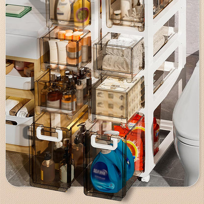 5-Tier Slim Bathroom Storage Cabinet,Narrow Floor Cabinets with Drawers and Wheels,Rolling Narrow Organizer for Small Spaces,Kitchen,Laundry,7.9”W