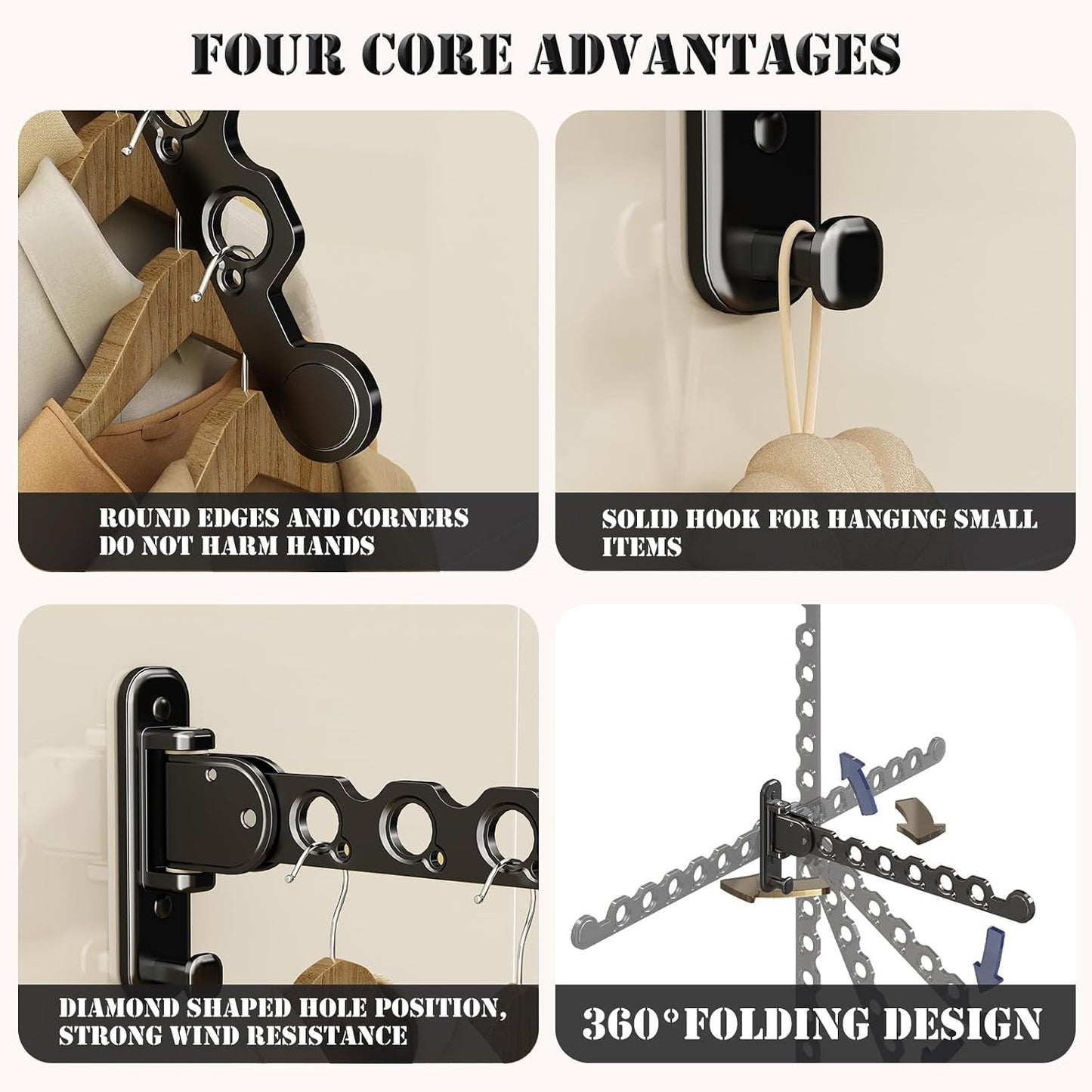 Wall Mounted Clothes Hanger Drying Folding Racks | Full 180° horizontal & vertical pivot