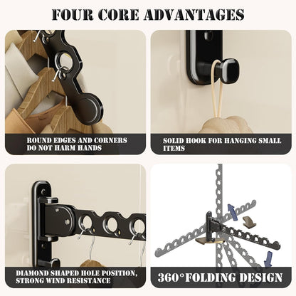 Wall Mounted Clothes Hanger Drying Folding Racks | Full 180° horizontal & vertical pivot