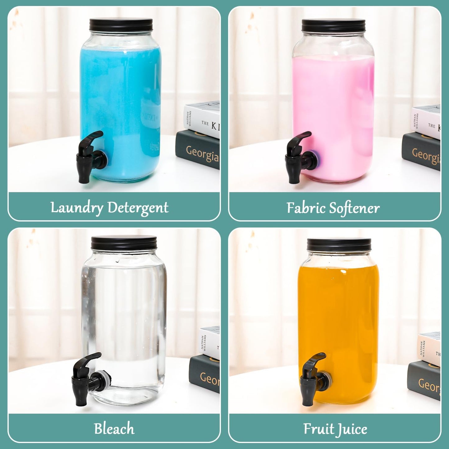 70OZ Laundry Detergent Dispenser with Stand, Liquid Laundry Soap Dispenser Set, Fabric Softener Dispenser for Laundry Room, 2 Pack