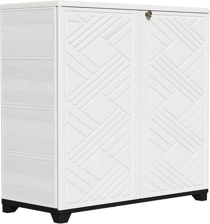 ZZM Indoor/Outdoor Storage Cabinet Waterproof, 34"x15"x34" Plastic Outdoor Storage Box for Garden Balcony Bathroom, All Weather Outdoor Storage Clearance, DIY Usage, with 2 Shelf (Black)