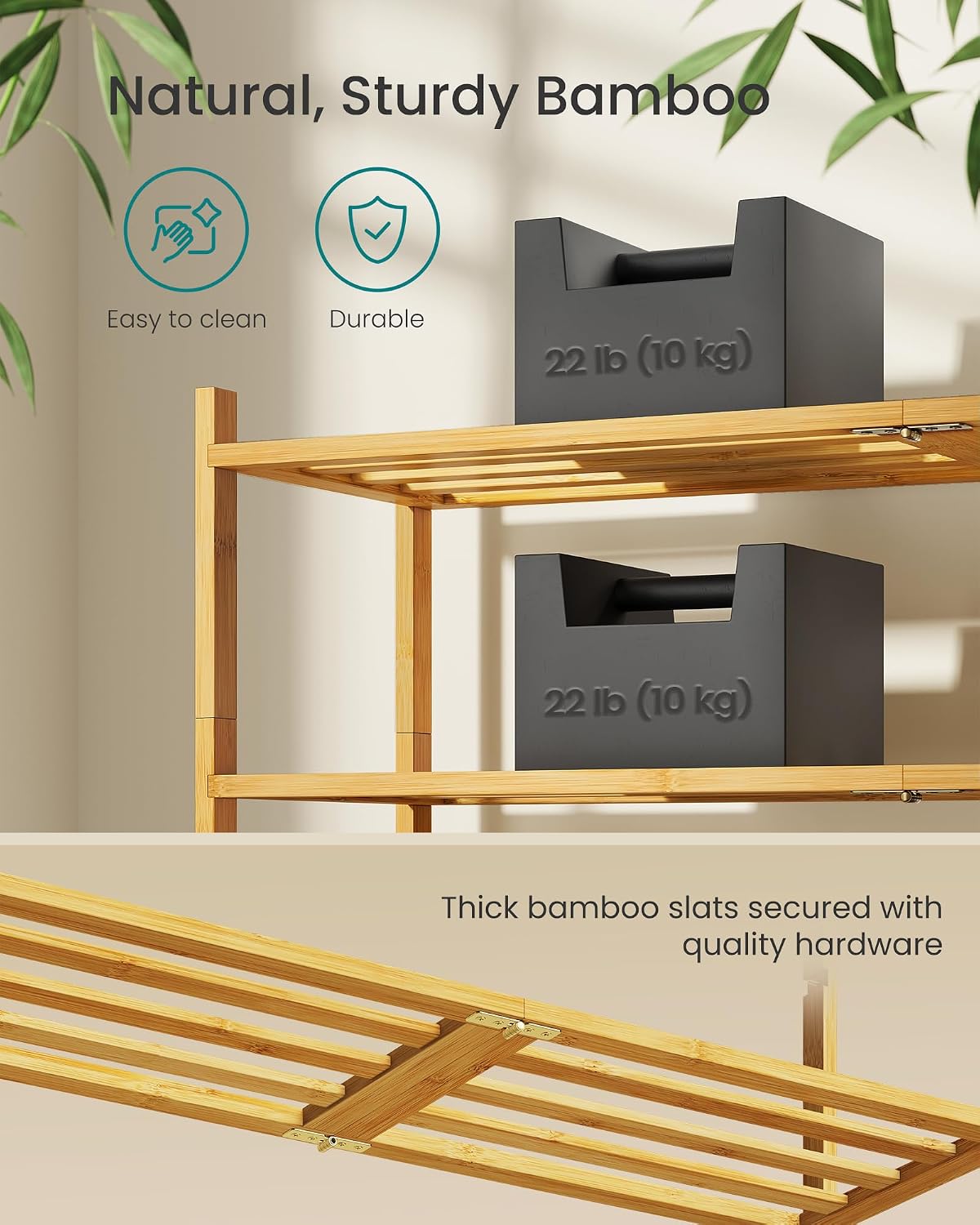 SONGMICS Bamboo Shoe Rack for Closet, Stackable Shoe Oragnizer with Modular Structure, Space-Saving Free Standing Shelf for Entryway Bedroom, 2-Tier, Holds 9-12 Pairs, Natural Color ULBS052YL01