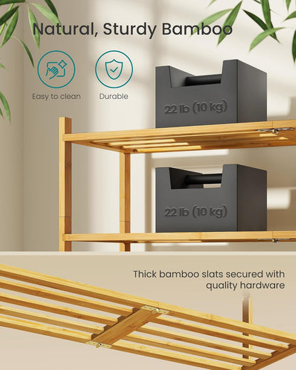 SONGMICS Bamboo Shoe Rack for Closet, Stackable Shoe Oragnizer with Modular Structure, Space-Saving Free Standing Shelf for Entryway Bedroom, 2-Tier, Holds 9-12 Pairs, Natural Color ULBS052YL01