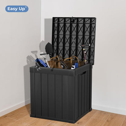EasyUp 35 Gallon Outdoor Storage Box, Outdoor Deck Boxes for Garden Tools Equipment,Cushions and Patio Storage,Lockable and Resin,Easy to Install(Black)