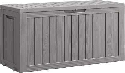 Outdoor Storage Box, 45 Gallon Deck Box with Lockable Lid, Waterproof Resin Storage Bin for Cushions, Garden Tools, Patio Furniture, Grey