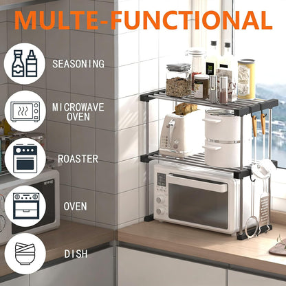BLULEE Expandable Under Sink Organizer, 2-Tier Adjustable Storage Shelf | Heavy-Duty Stainless Steel Cabinet Rack for Kitchen Pantry & Bathroom Vanity, Stackable Organization System