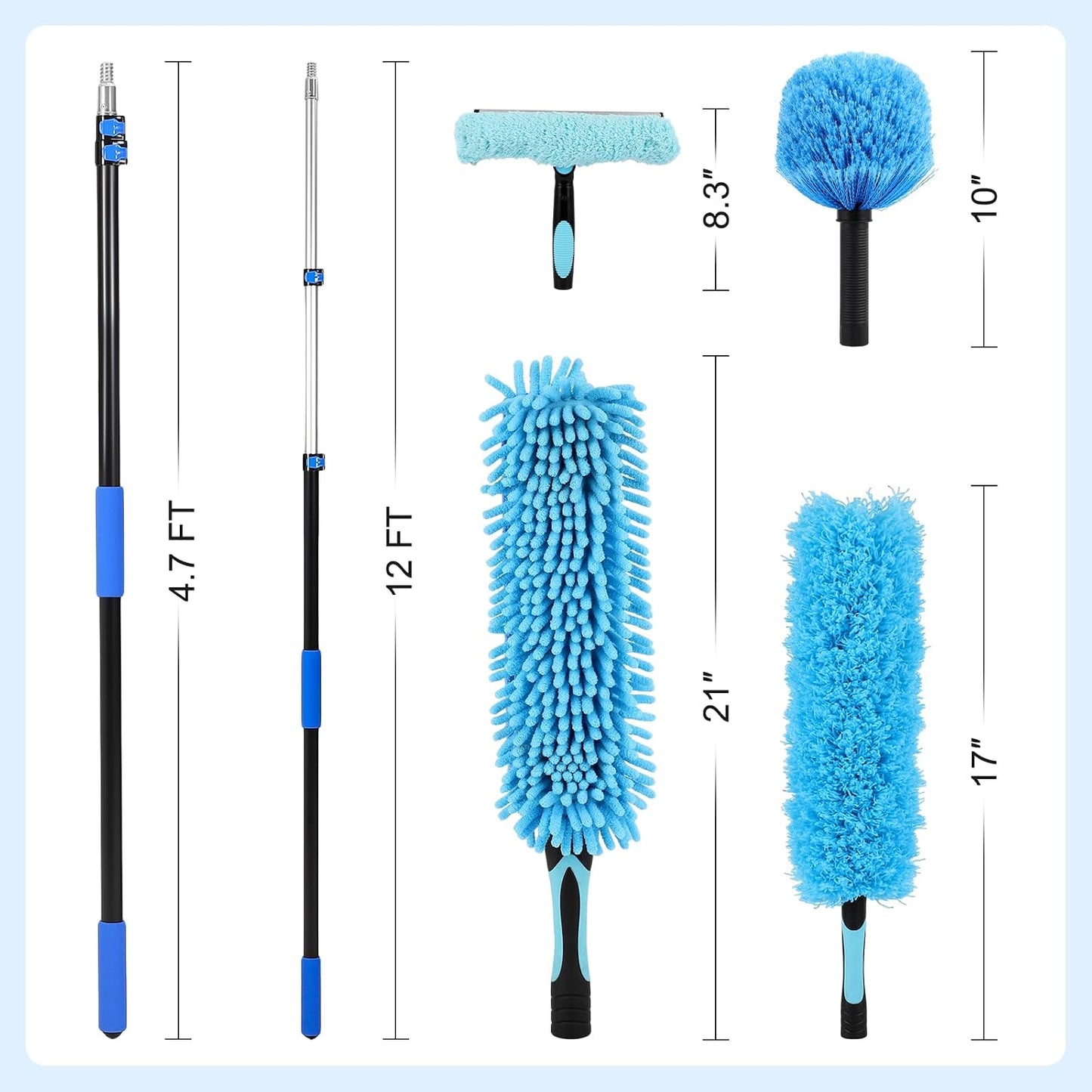 20ft High Reach Duster Kits for Cleaning (with 5-12ft Extension Pole)
