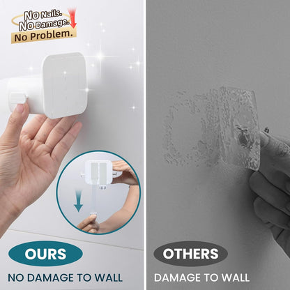TAILI Mop and Broom Holder Wall Mount Grippers, 2 Hangers and 6 Adhesive Strips, Damage Free Hanging Wall Mount, Household Cleaning Organizer for Organization and Storage, Holds up to 4 lbs, White
