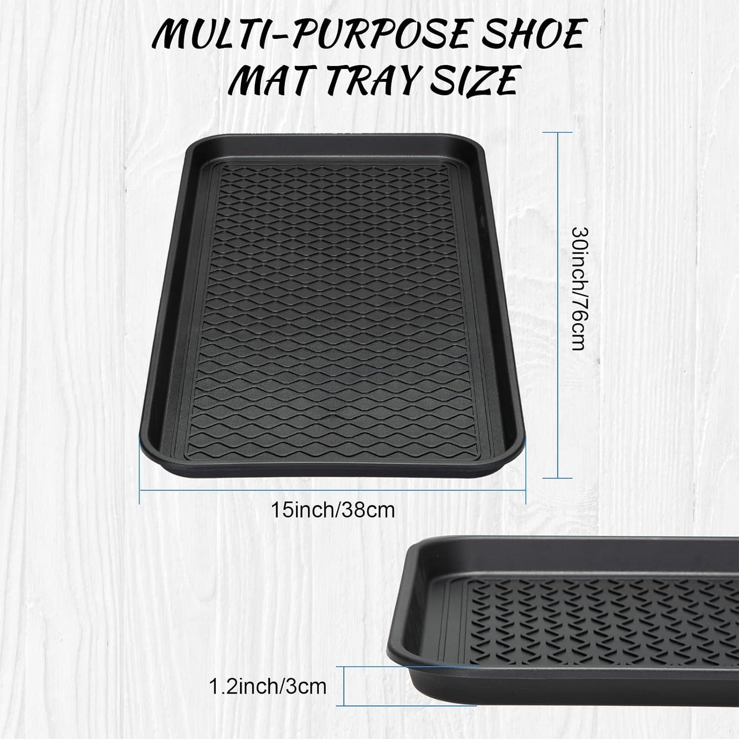 4 Pieces Shoe Tray for Entryway, Waterproof Boot Tray Shoe Mat Multi-Purpose Dog Cat Bowl Mat Pet Food Tray Boot Mat for Entryway Indoor Outdoor Floor Protection (Black,30 x 15 x 1.2 Inch)
