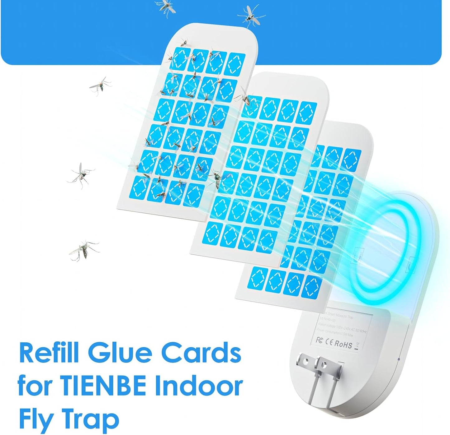 TIENBE Flying Insect Trap, 2 in 1 Indoor Plug-in Fruit Fly Trap, 1 Trap White and 6 Glue Cards, Fruit Fly Traps for Gnat, Moth, Mosquito, Suitable for Every Part of The Home