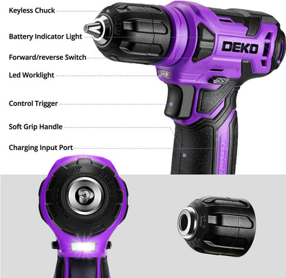 DEKOPRO Tool Set：Tool Kit with 8V Cordless Drill,Tool Box with Drill,Hand Drill Set for Men & Women,Home Tool Kits for House Repair,Handyman,DIY 126 Piece