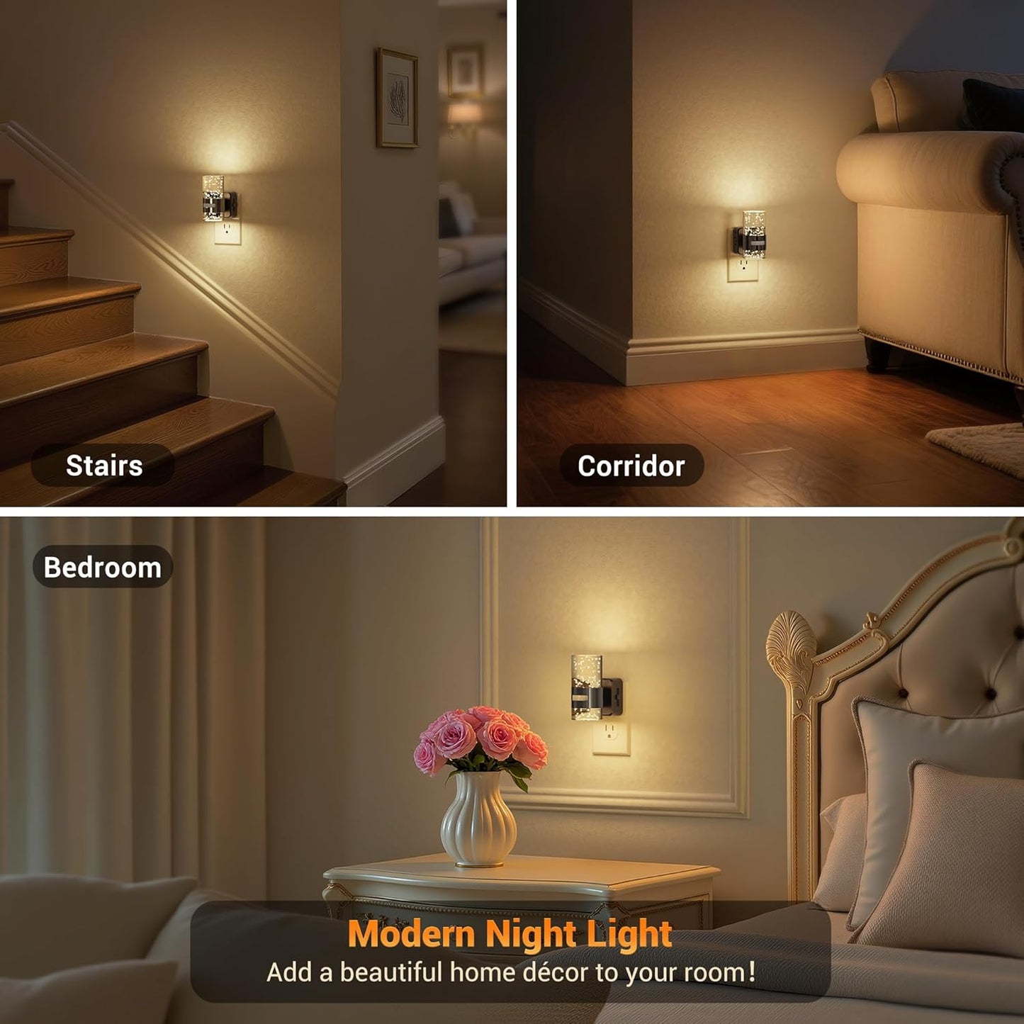 JandCase Motion Sensor Night Light, Night Lights Plug into Wall,3000K Soft White 0-100 LM Dimmable LED Night Light, Motion Activated Nightlight for Bathroom Hallway Decor
