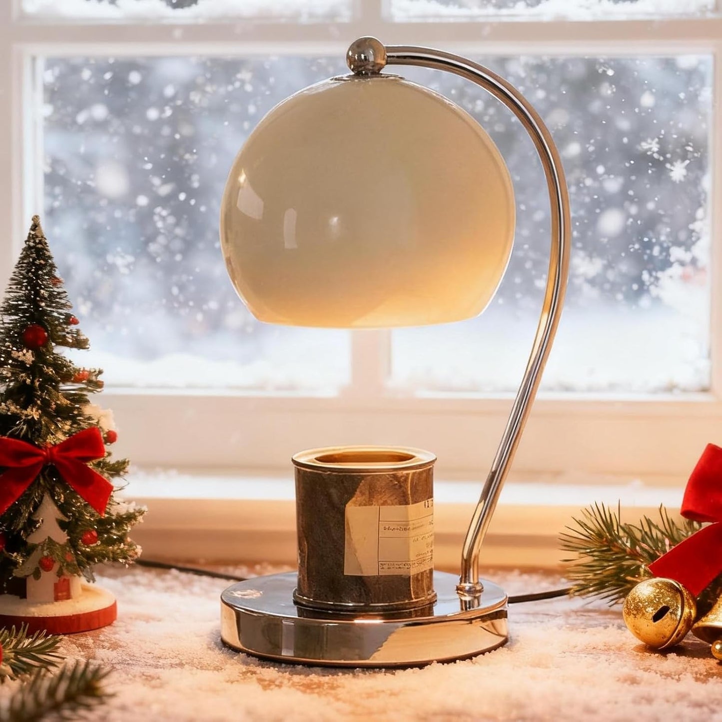 Candle Lamp Warmer, Wide Base Scented Candle Warmer with Timer and Dimmer, Modern Candle Melting Lattern, Home Decor Table Lamp (Silver)