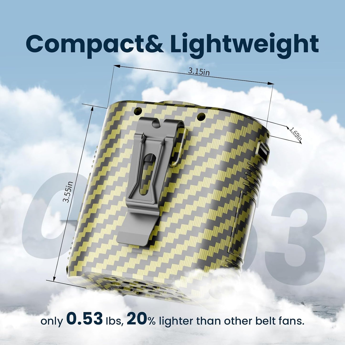 Waist Fan - 3-Speed Clip-On Fan, 16000RPM, 10000mAh Rechargeable Battery, LED SOS Light - Portable Cooling for Outdoor & Work