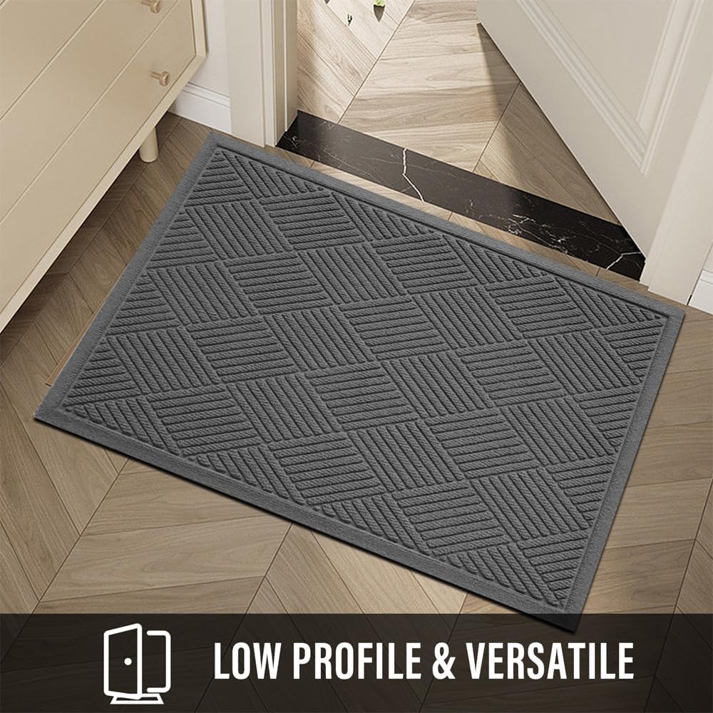 HIYARD Sturdy Front Door Mat, Absorbent Muddy Dirt Resist Welcome Door Mats Outdoor Indoor, Stain and Fade Resistant, Non-Slip Rubber Backing Low Profile Doormat for Entryway, 30×17, Beige